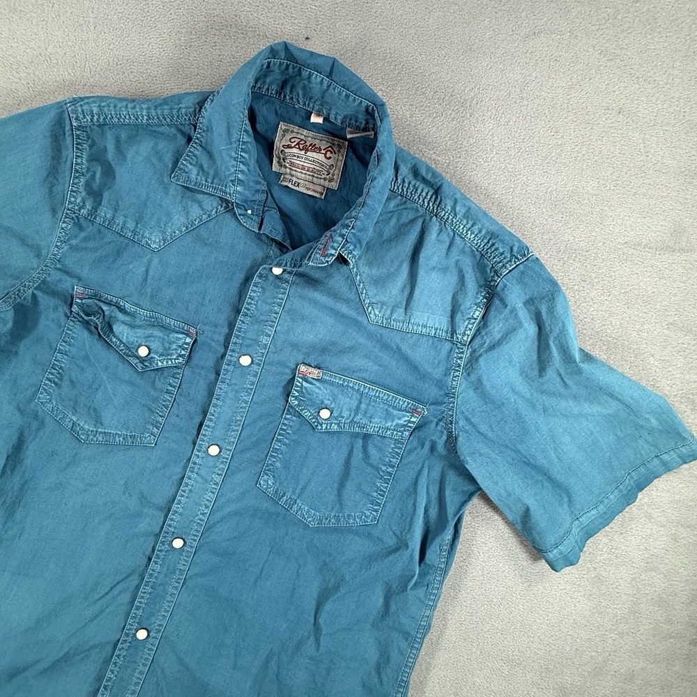 Rafter C Shirt Mens Medium Blue Short Sleeve Western Pearl Snap